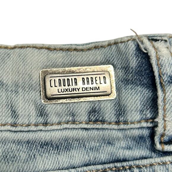 Claudia Rabelo Jeans Womens 28 Acid Distressed Straight Leg Denim Side Stripes - Picture 8 of 15